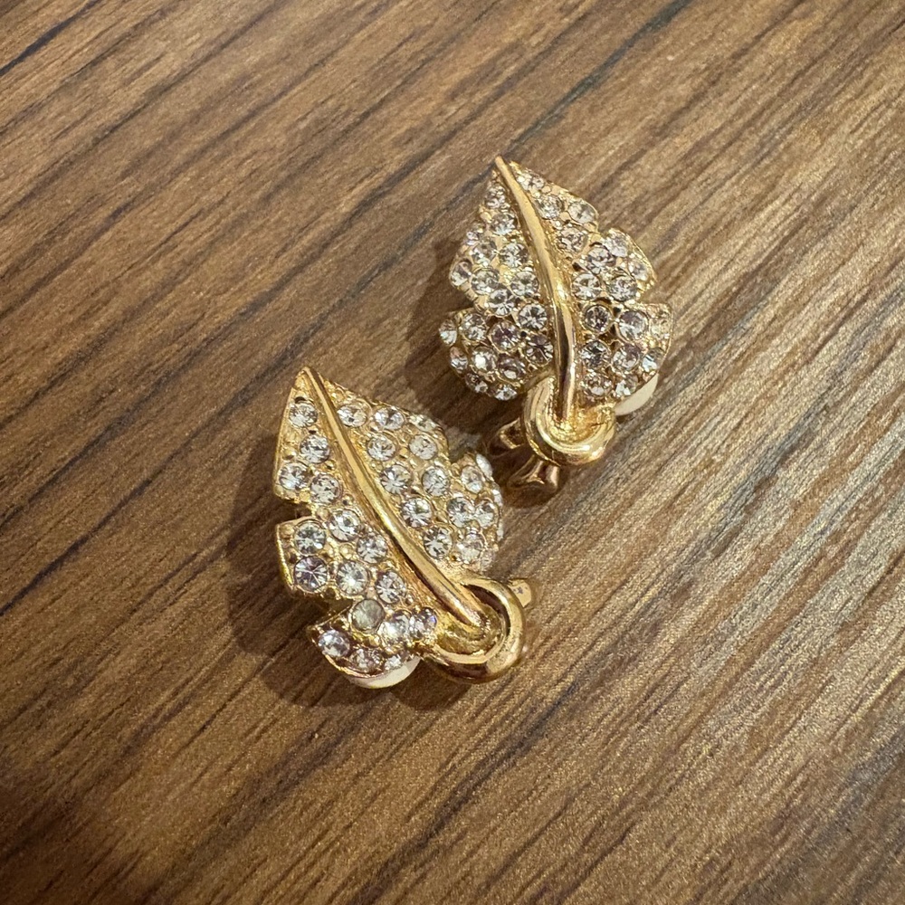Vintage Givenchy diamond leaf clip ons signed
